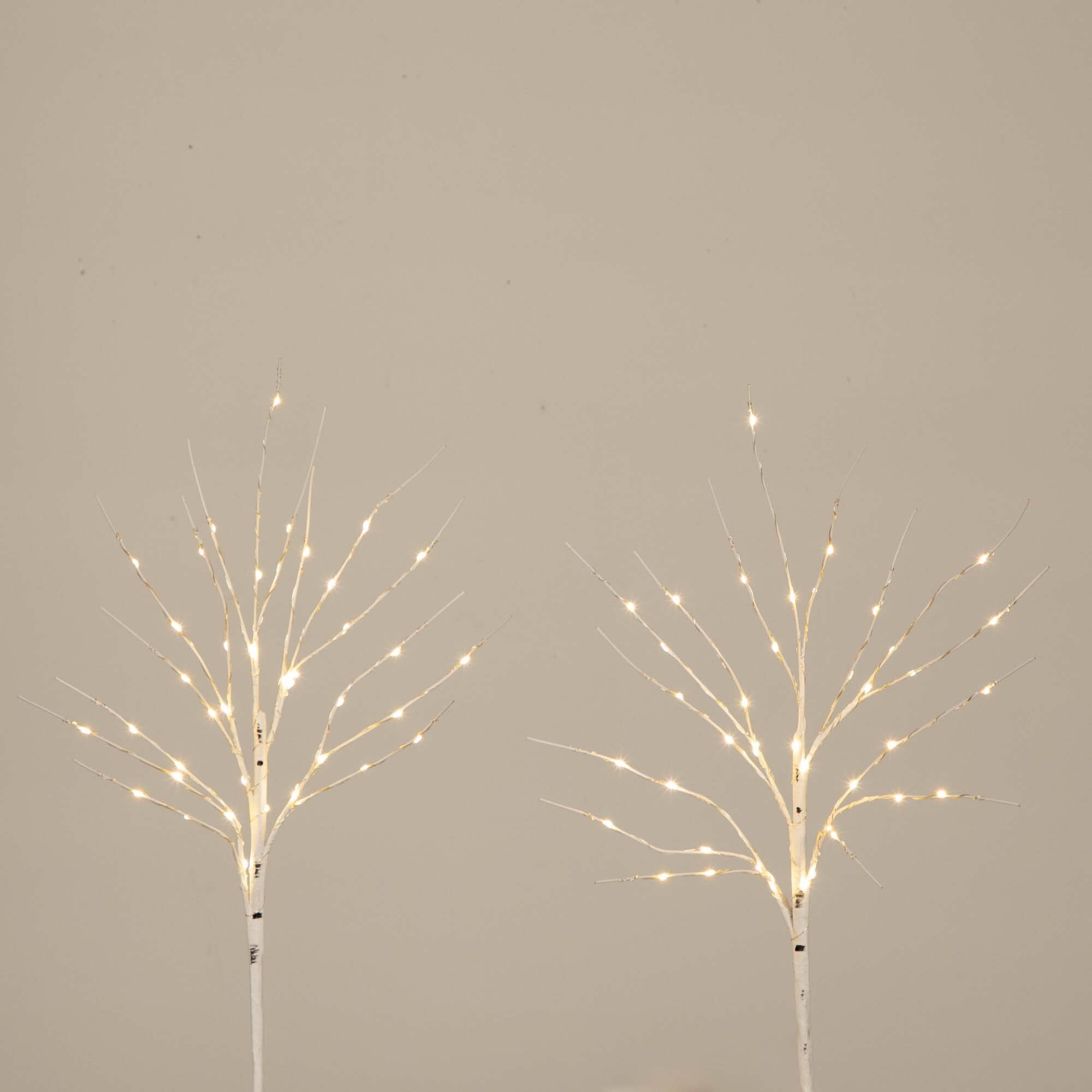 2 Pack 24in. Pre-Lit Artificial White Birch Branches, Warm White LED Lights